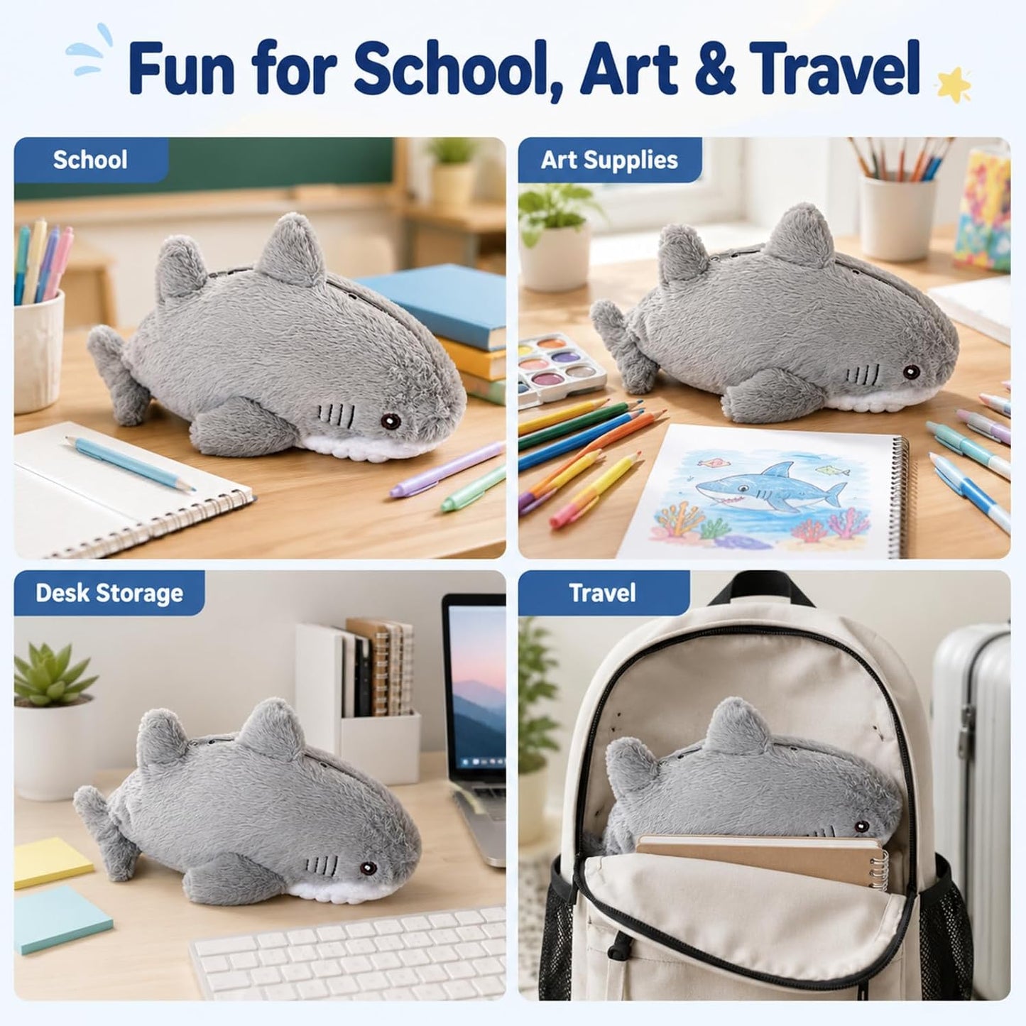 2PCS Shark Pencil Case, Animal Pencil Case, Plush Pencils Case, Durable Zipper, Soft Plush Material