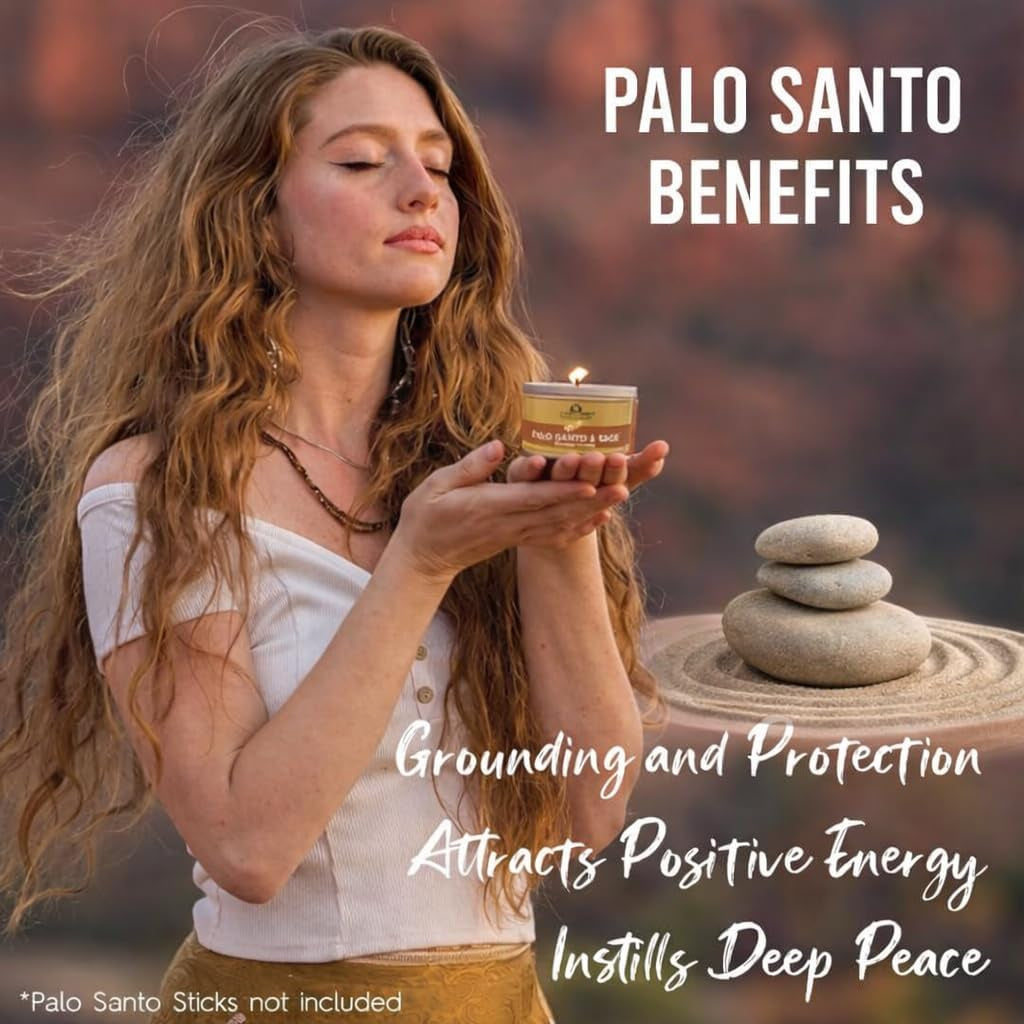 Palo Santo & Sage Smudge Candle (6Oz) Ground & Purify - Pure Sage Energy Cleansing Candle for House Cleansing Negative Energy – Spiritual for Protection & Intention – Soy Wax - Made in the USA