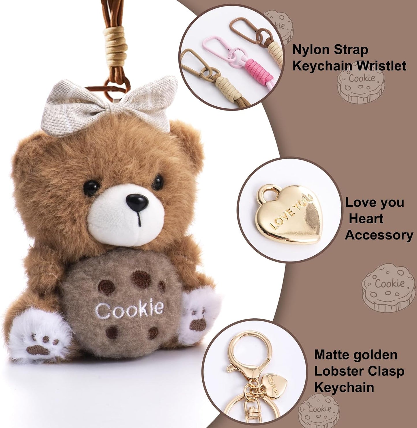 Cute Key Chain Plush Bear Bag Charm Teddy Bear Keychain Gift for Handbag,Purse, Backpack, Car Keys