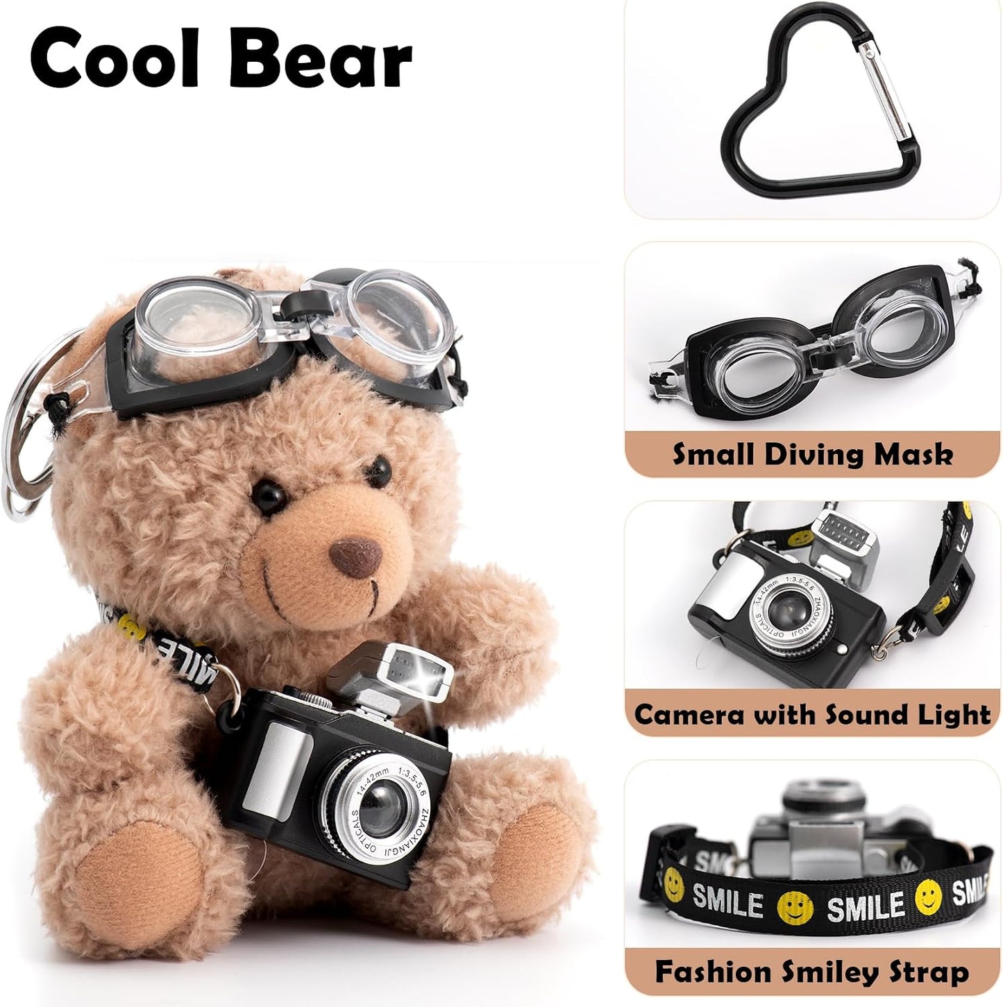 Cute Key Chain Plush Bear Bag Charm Teddy Bear Keychain Gift for Handbag,Purse, Backpack, Car Keys