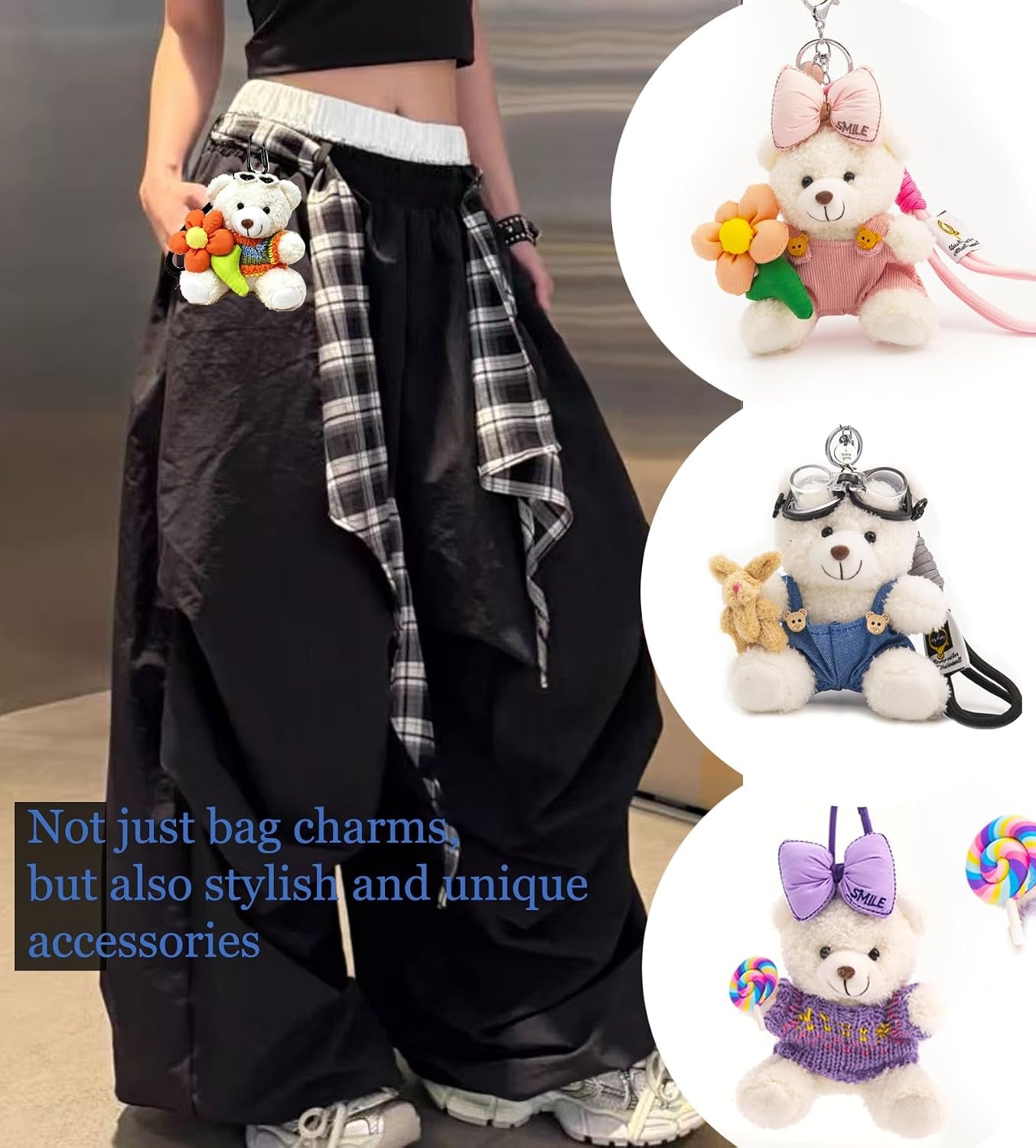 Cute Key Chain Plush Bear Bag Charm Teddy Bear Keychain Gift for Handbag,Purse, Backpack, Car Keys