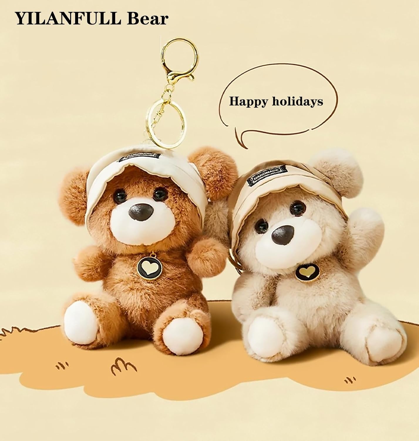 Cute Key Chain Plush Bear Bag Charm Teddy Bear Keychain Gift for Handbag,Purse, Backpack, Car Keys