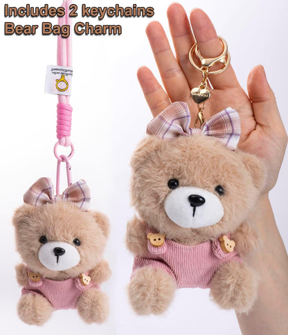 Cute Key Chain Plush Bear Bag Charm Teddy Bear Keychain Gift for Handbag,Purse, Backpack, Car Keys