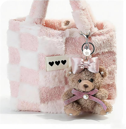 Cute Key Chain Plush Bear Bag Charm Teddy Bear Keychain Gift for Handbag,Purse, Backpack, Car Keys
