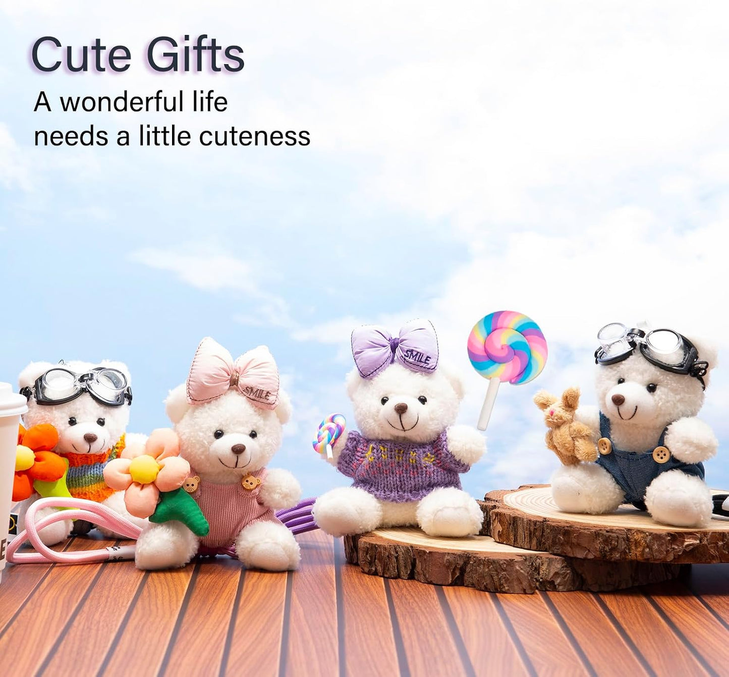 Cute Key Chain Plush Bear Bag Charm Teddy Bear Keychain Gift for Handbag,Purse, Backpack, Car Keys