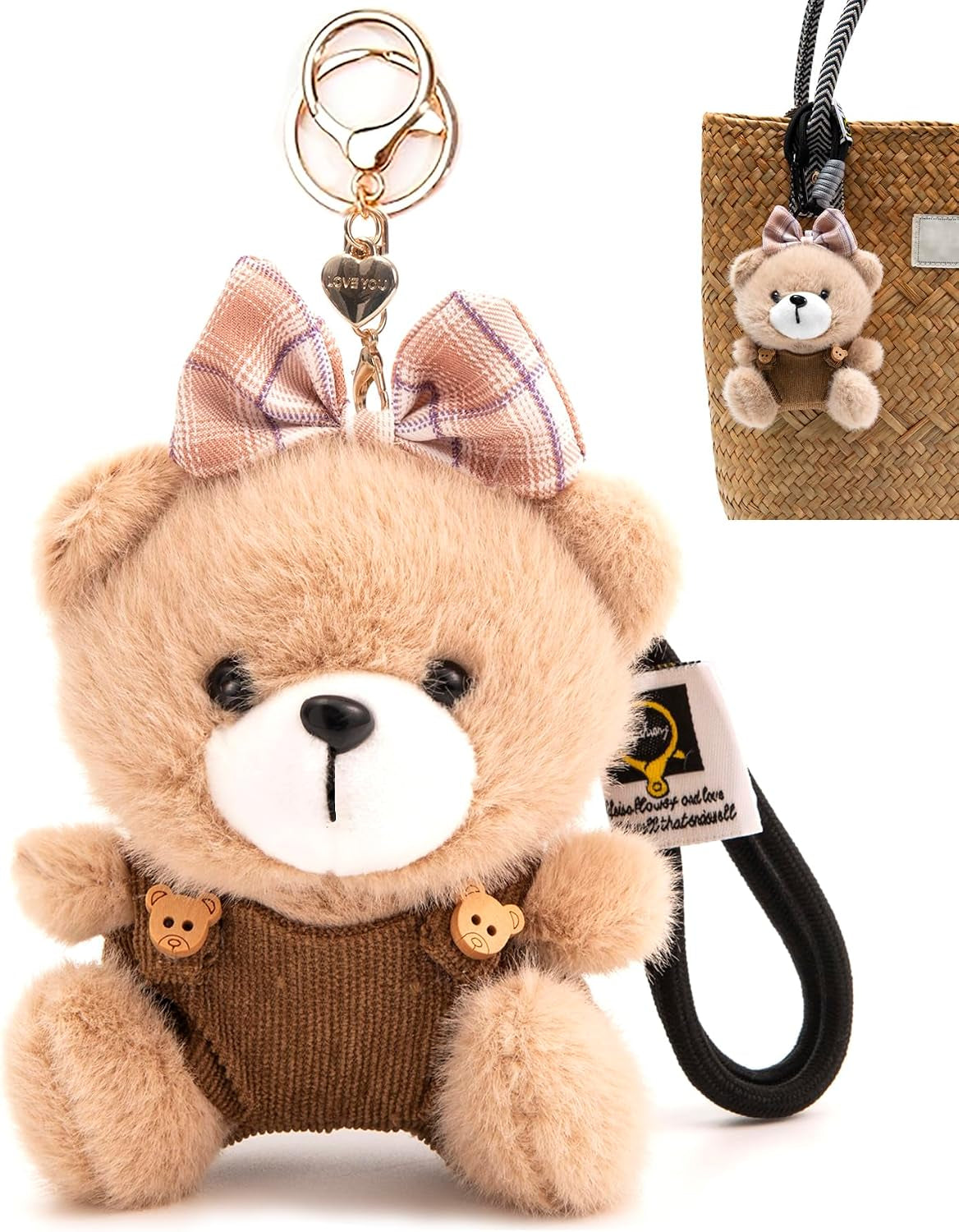 Cute Key Chain Plush Bear Bag Charm Teddy Bear Keychain Gift for Handbag,Purse, Backpack, Car Keys
