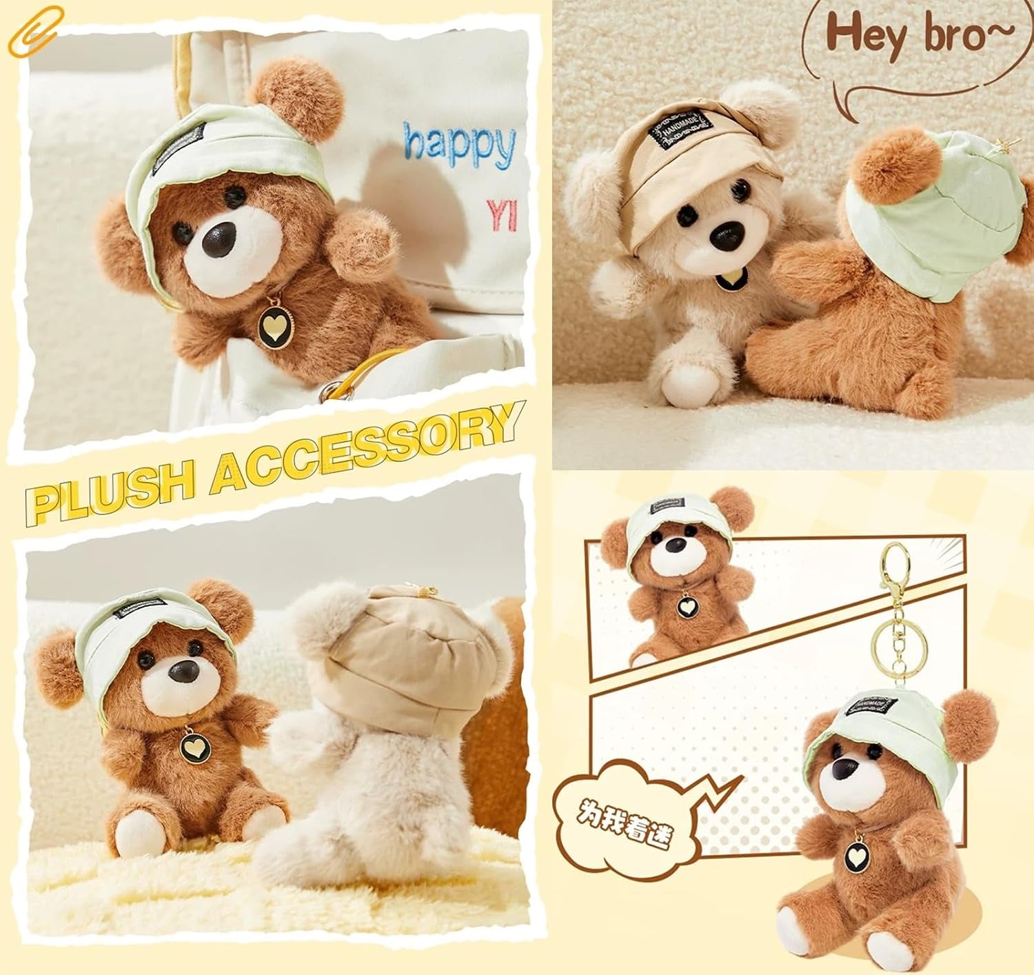 Cute Key Chain Plush Bear Bag Charm Teddy Bear Keychain Gift for Handbag,Purse, Backpack, Car Keys