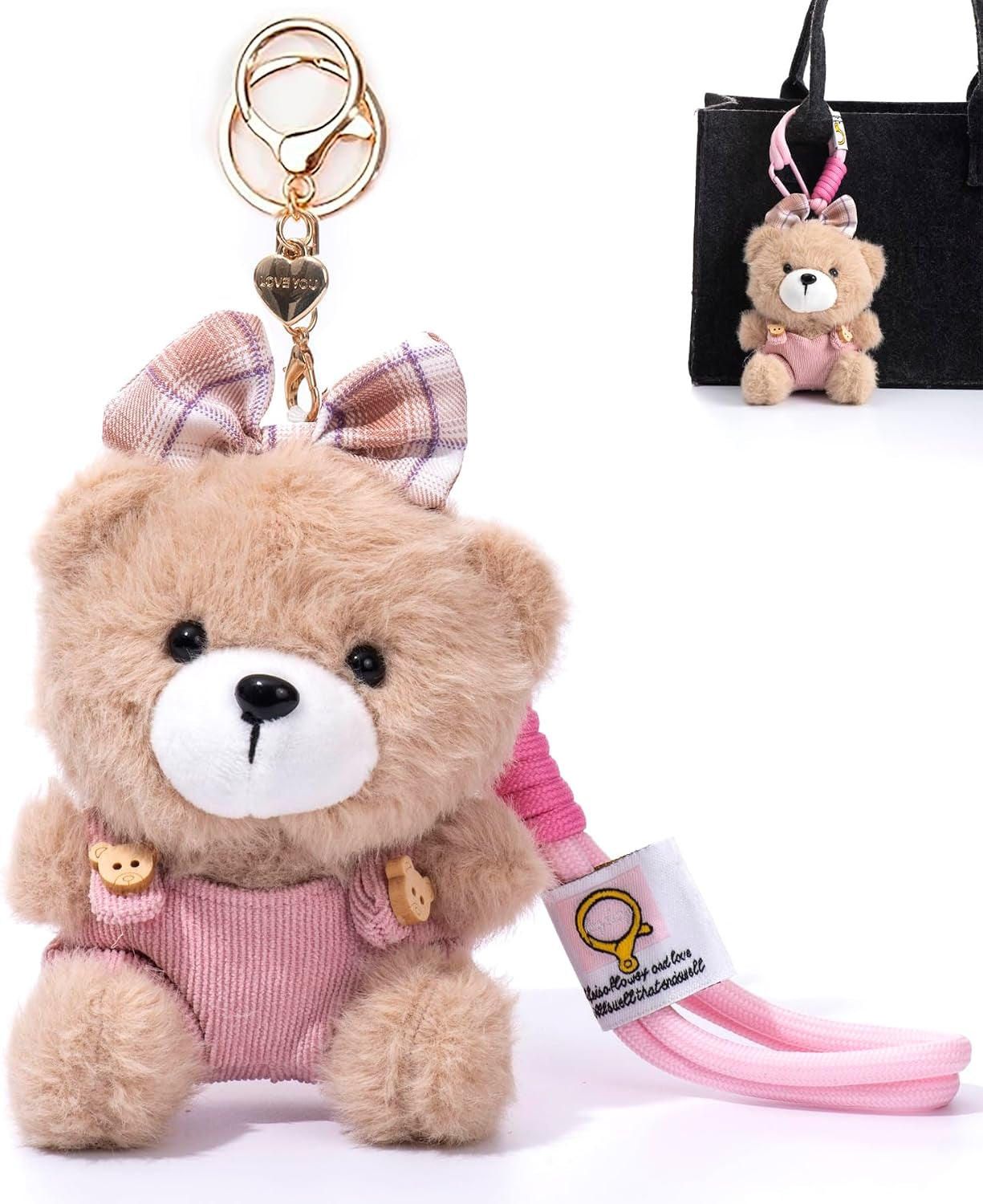 Cute Key Chain Plush Bear Bag Charm Teddy Bear Keychain Gift for Handbag,Purse, Backpack, Car Keys