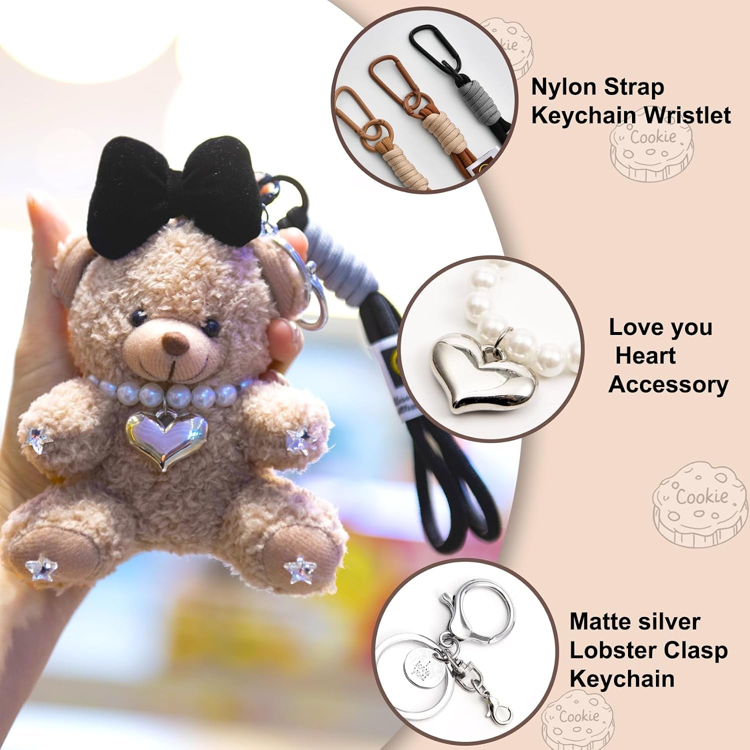 Cute Key Chain Plush Bear Bag Charm Teddy Bear Keychain Gift for Handbag,Purse, Backpack, Car Keys