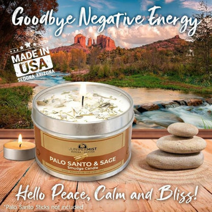 Palo Santo & Sage Smudge Candle (6Oz) Ground & Purify - Pure Sage Energy Cleansing Candle for House Cleansing Negative Energy – Spiritual for Protection & Intention – Soy Wax - Made in the USA