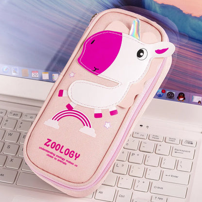 Rocket Canvas Pencil Case Cute Pencil Bag Creative Large Capacity Pen Case Children Pen Bag Gifts Cartoon Animal School Supplies