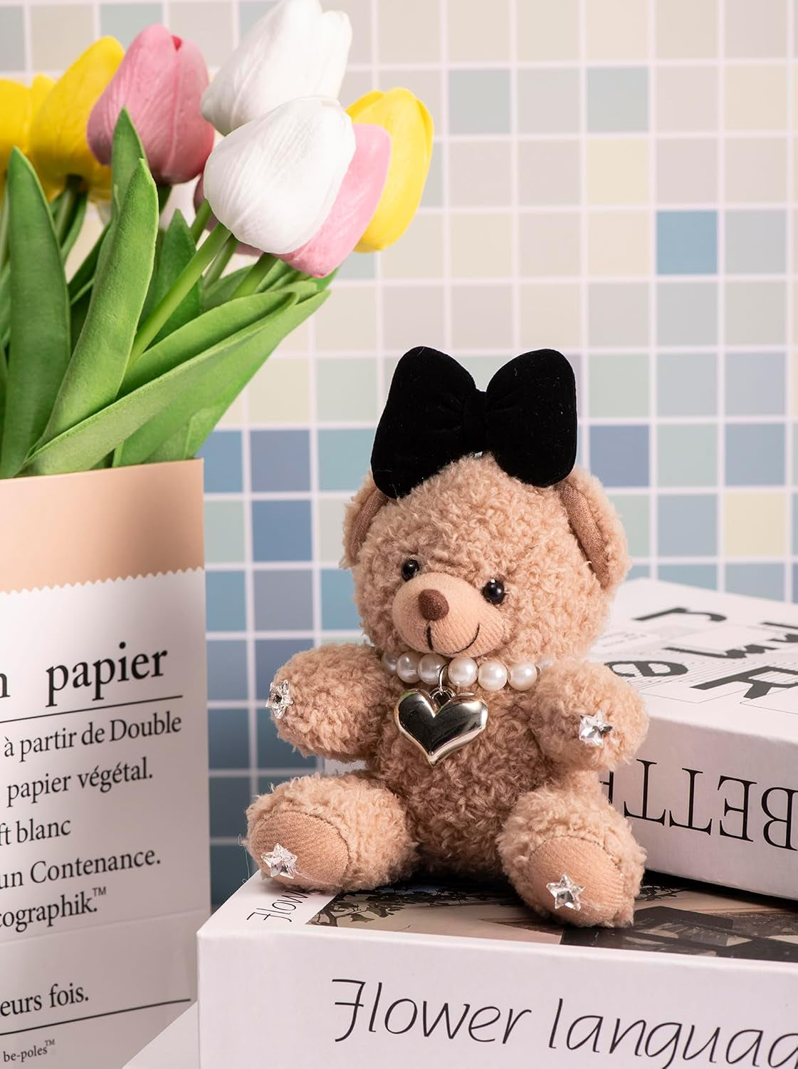 Cute Key Chain Plush Bear Bag Charm Teddy Bear Keychain Gift for Handbag,Purse, Backpack, Car Keys