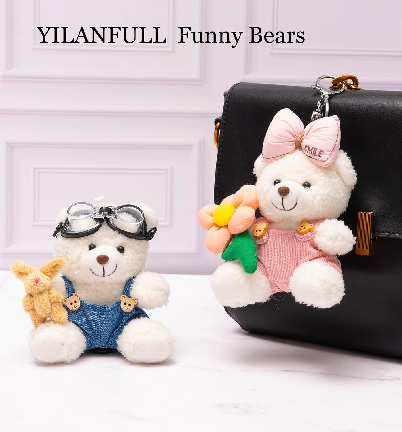 Cute Key Chain Plush Bear Bag Charm Teddy Bear Keychain Gift for Handbag,Purse, Backpack, Car Keys