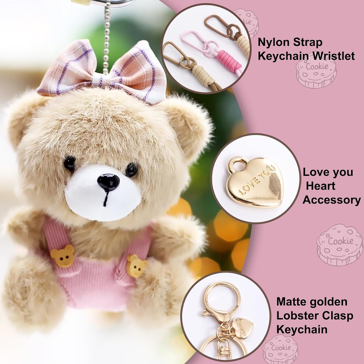Cute Key Chain Plush Bear Bag Charm Teddy Bear Keychain Gift for Handbag,Purse, Backpack, Car Keys