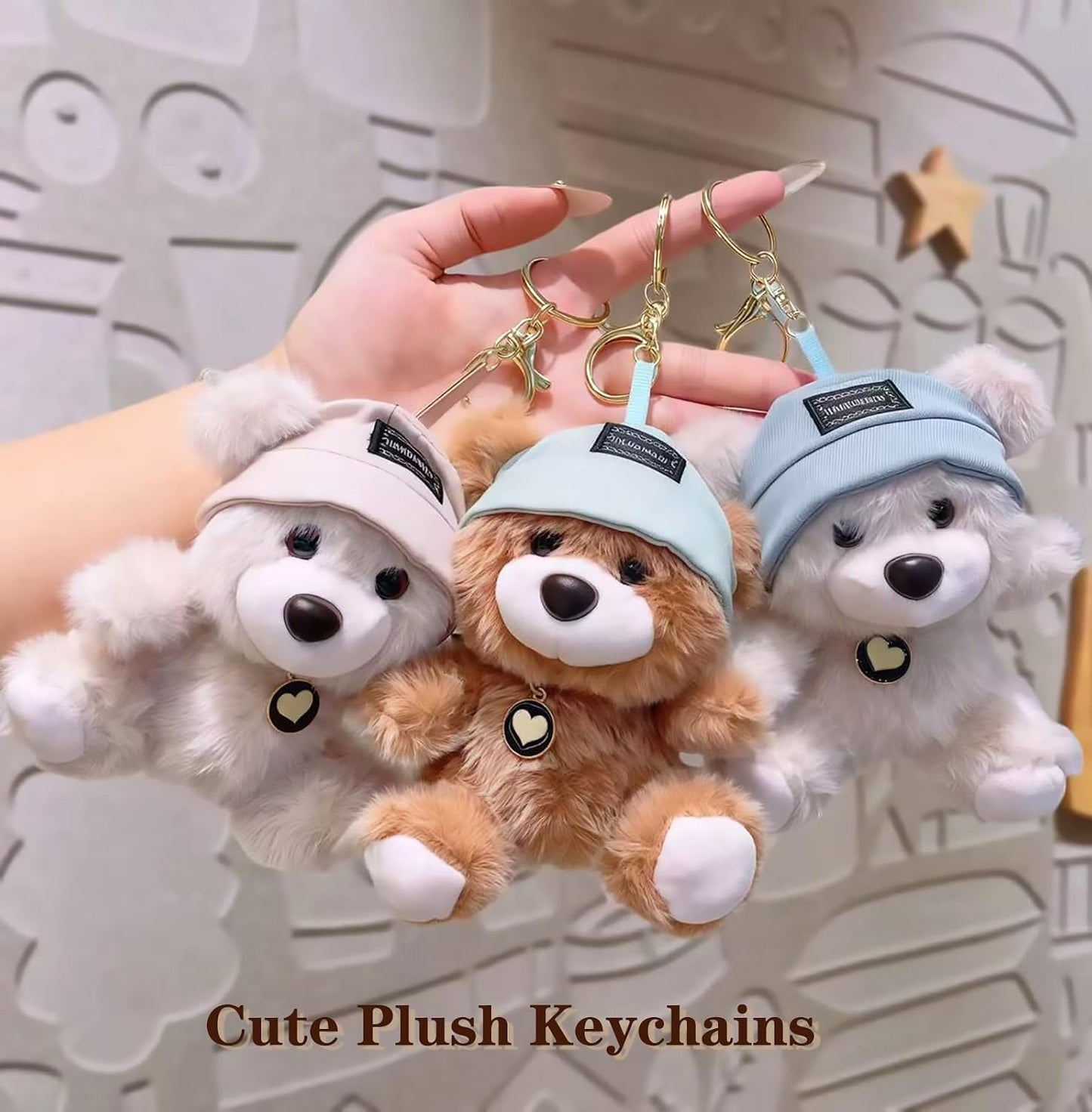 Cute Key Chain Plush Bear Bag Charm Teddy Bear Keychain Gift for Handbag,Purse, Backpack, Car Keys