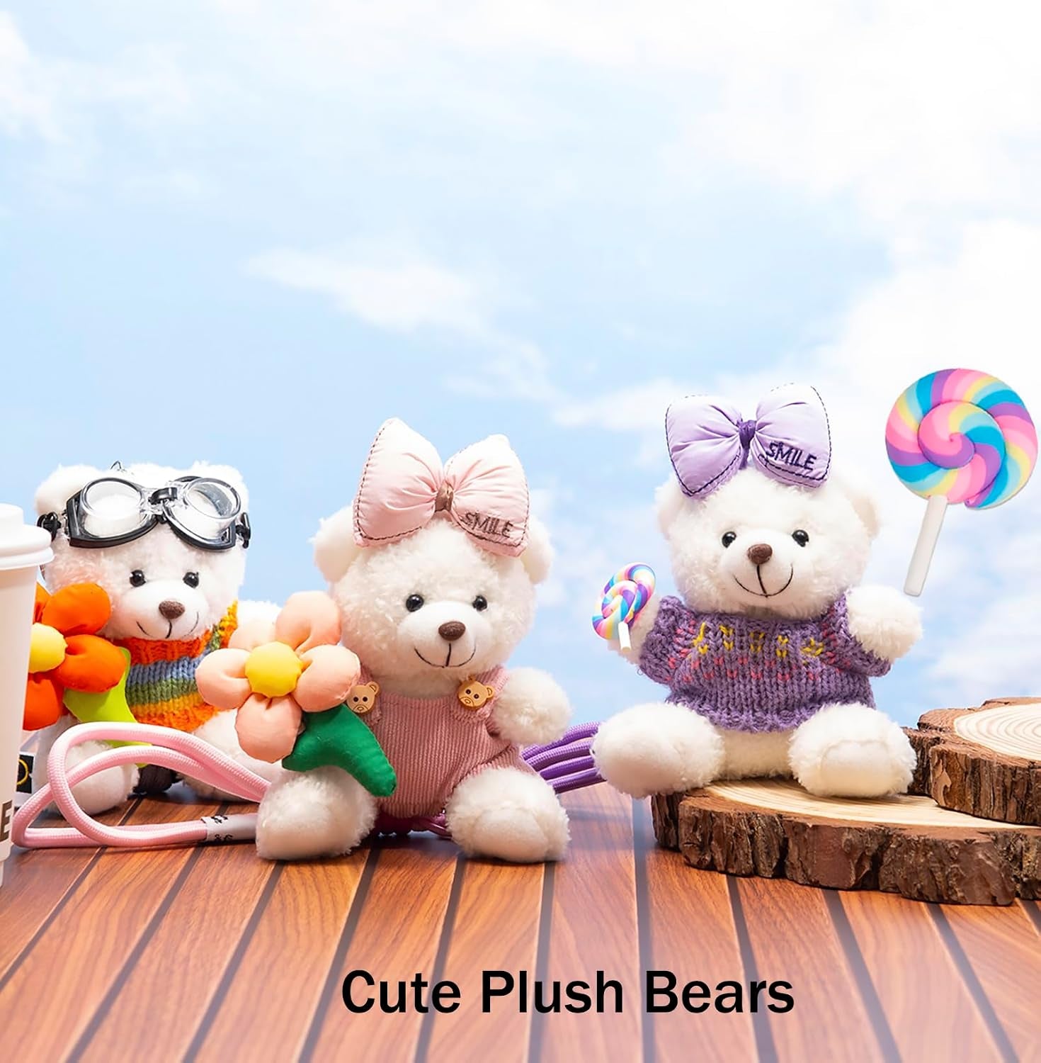 Cute Key Chain Plush Bear Bag Charm Teddy Bear Keychain Gift for Handbag,Purse, Backpack, Car Keys