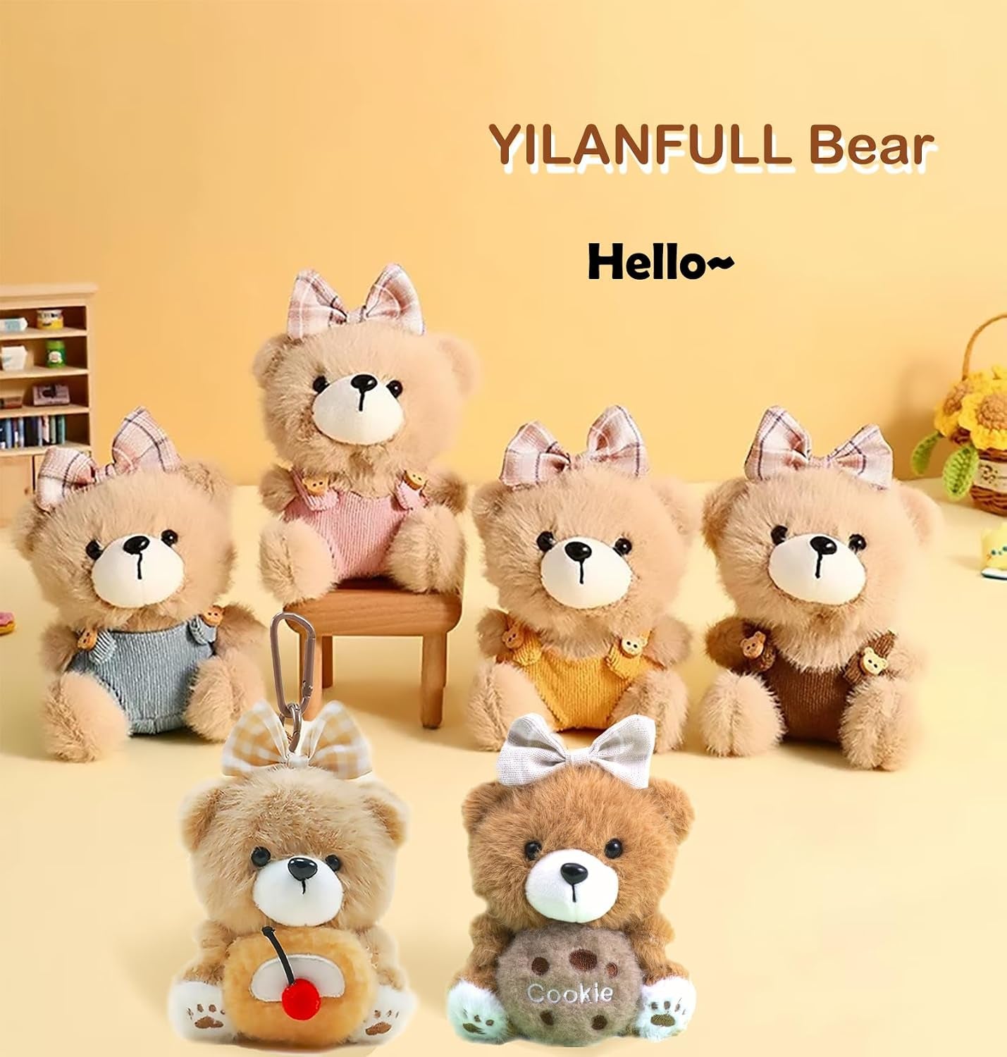 Cute Key Chain Plush Bear Bag Charm Teddy Bear Keychain Gift for Handbag,Purse, Backpack, Car Keys