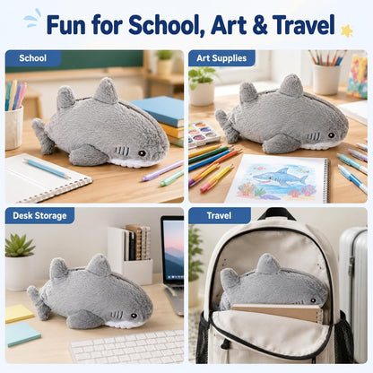 2PCS Shark Pencil Case, Animal Pencil Case, Plush Pencils Case, Durable Zipper, Soft Plush Material