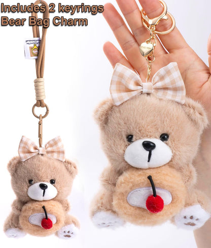 Cute Key Chain Plush Bear Bag Charm Teddy Bear Keychain Gift for Handbag,Purse, Backpack, Car Keys
