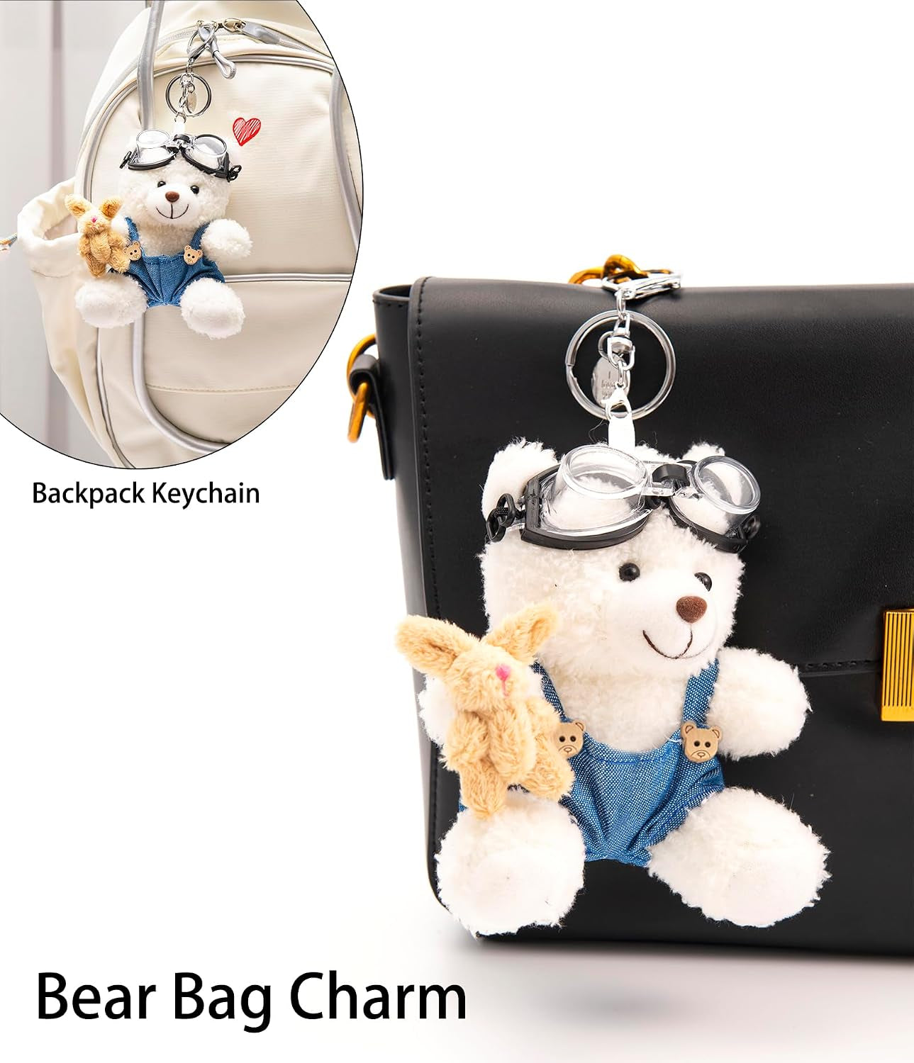 Cute Key Chain Plush Bear Bag Charm Teddy Bear Keychain Gift for Handbag,Purse, Backpack, Car Keys