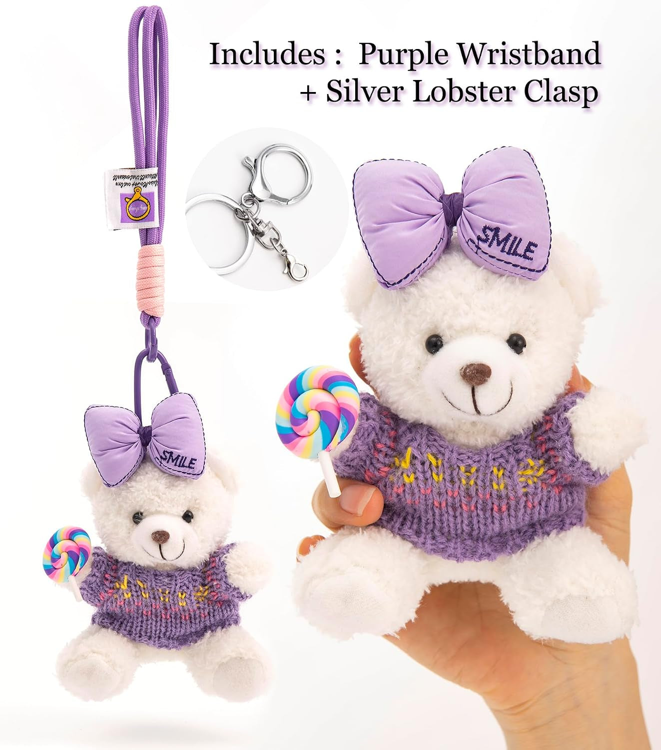 Cute Key Chain Plush Bear Bag Charm Teddy Bear Keychain Gift for Handbag,Purse, Backpack, Car Keys