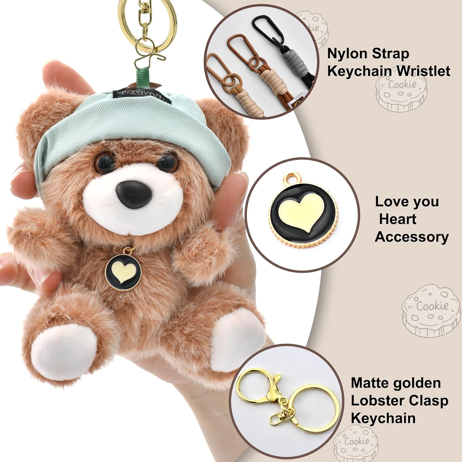 Cute Key Chain Plush Bear Bag Charm Teddy Bear Keychain Gift for Handbag,Purse, Backpack, Car Keys