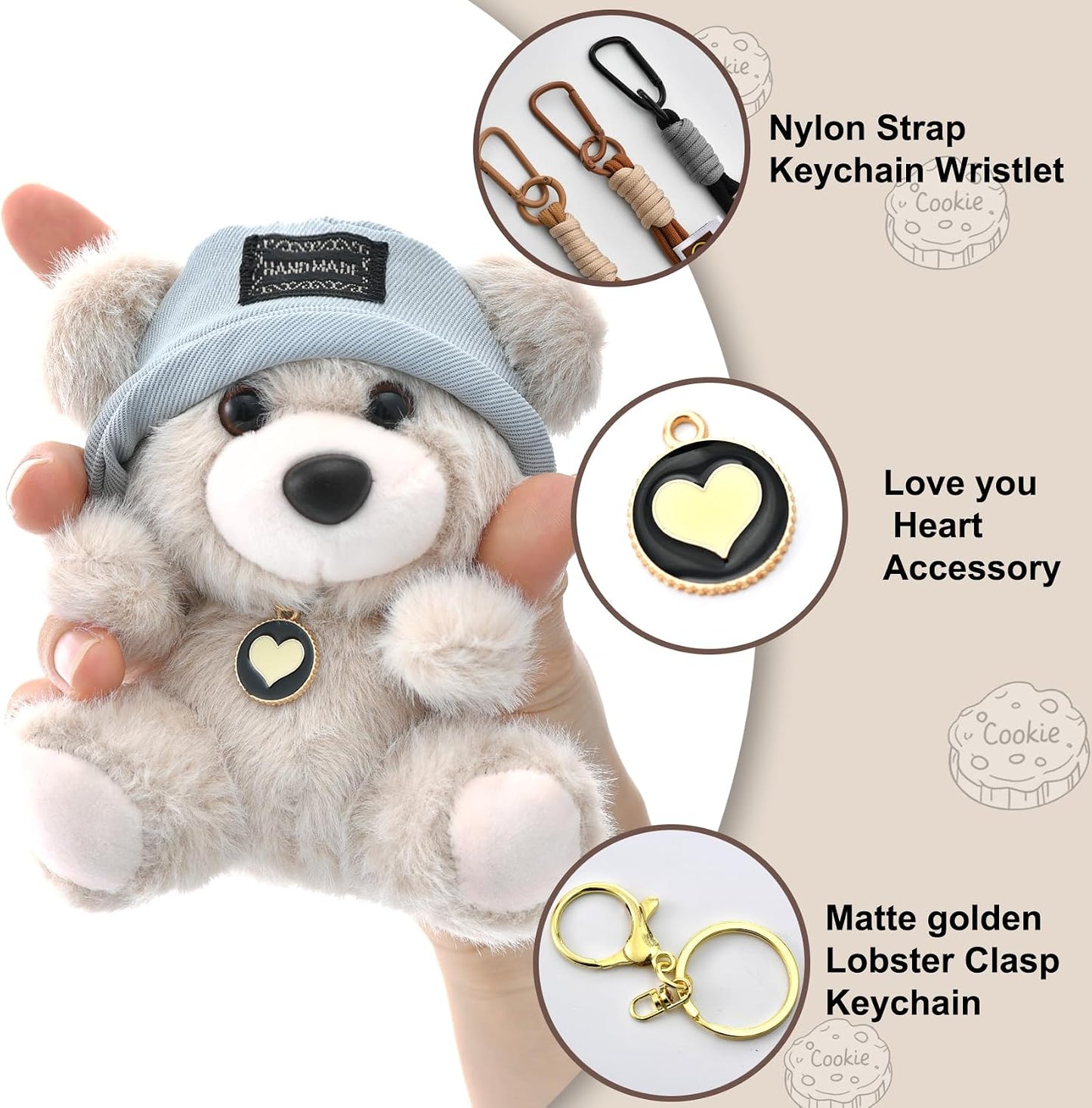 Cute Key Chain Plush Bear Bag Charm Teddy Bear Keychain Gift for Handbag,Purse, Backpack, Car Keys