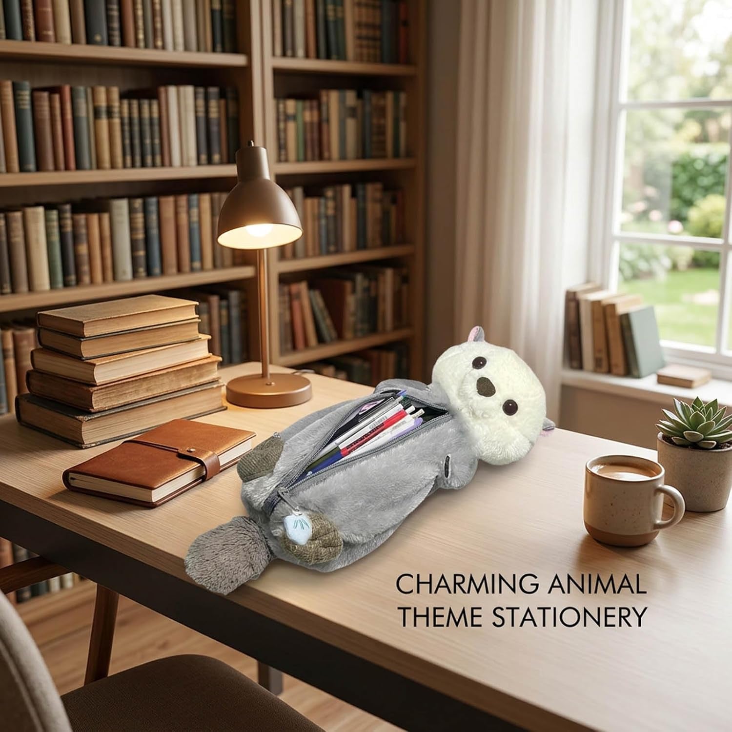 2-Piece Set Animal Pencil Case, Plush Pencil Case with Sea Otter Design and Light Blue Otter Holding Fish, Soft Fabric Storage for Office, and Travel Organization (Ages 14+)